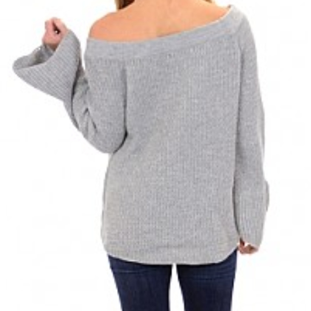 LAST 2"FIONA" GRAY OFF SHOULDER SWEATER - Picture 4 of 4